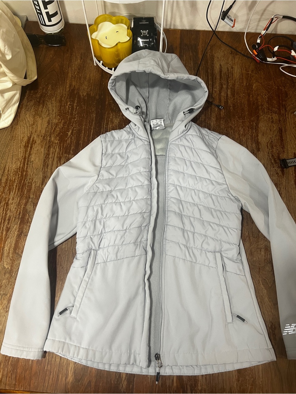 New Balance Light Gray Women's Hooded Quilted Softshell Jacket